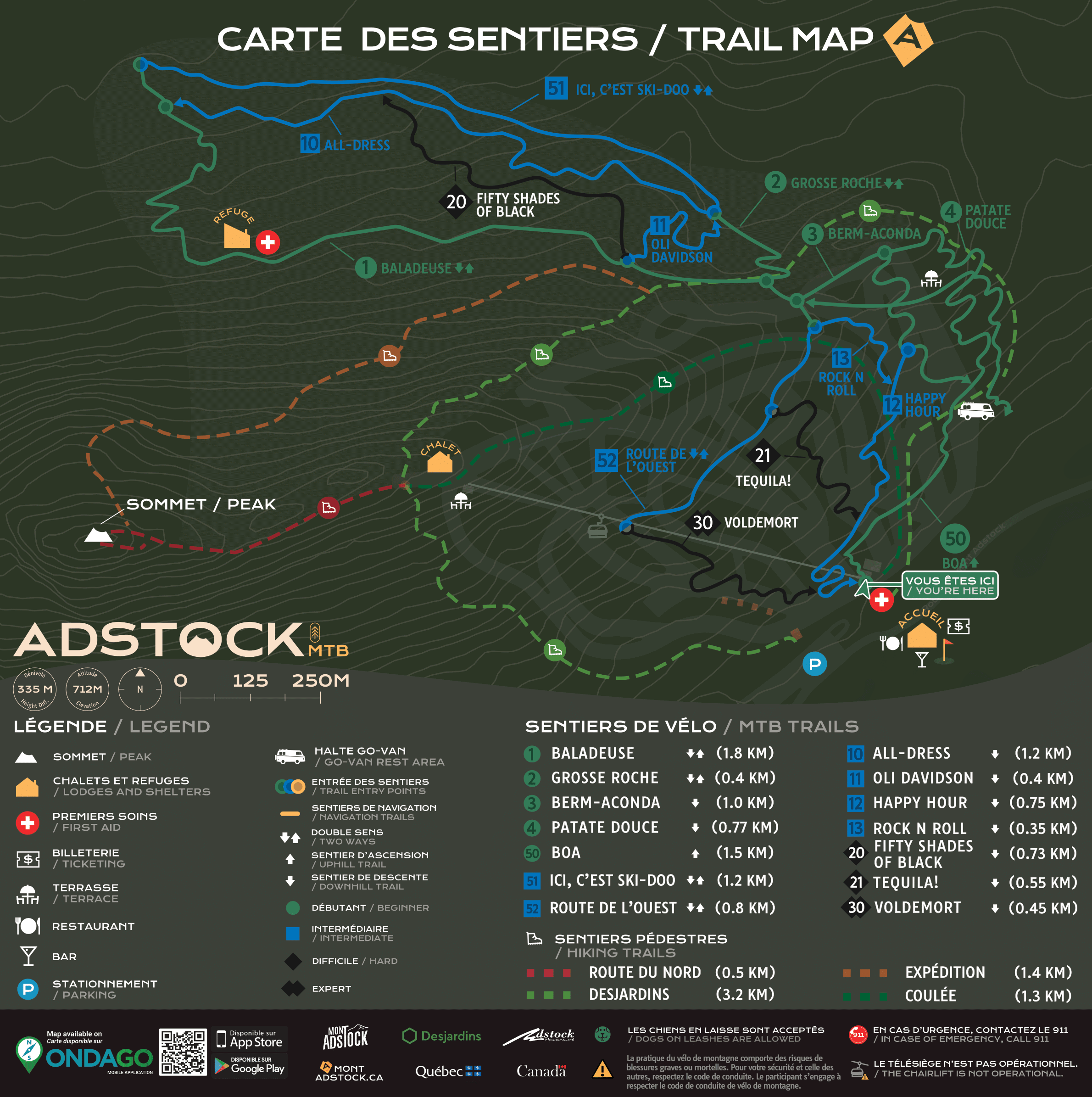 Carte des sentiers de vélo de montagne